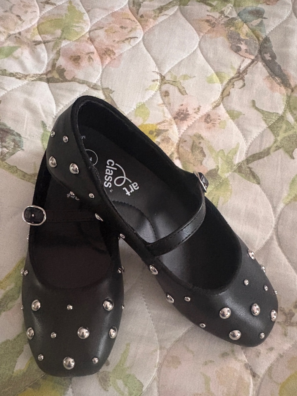 Black Studded Mary Jane Flats Size 1 Youth Girls Punk Edgy Art Class Slides